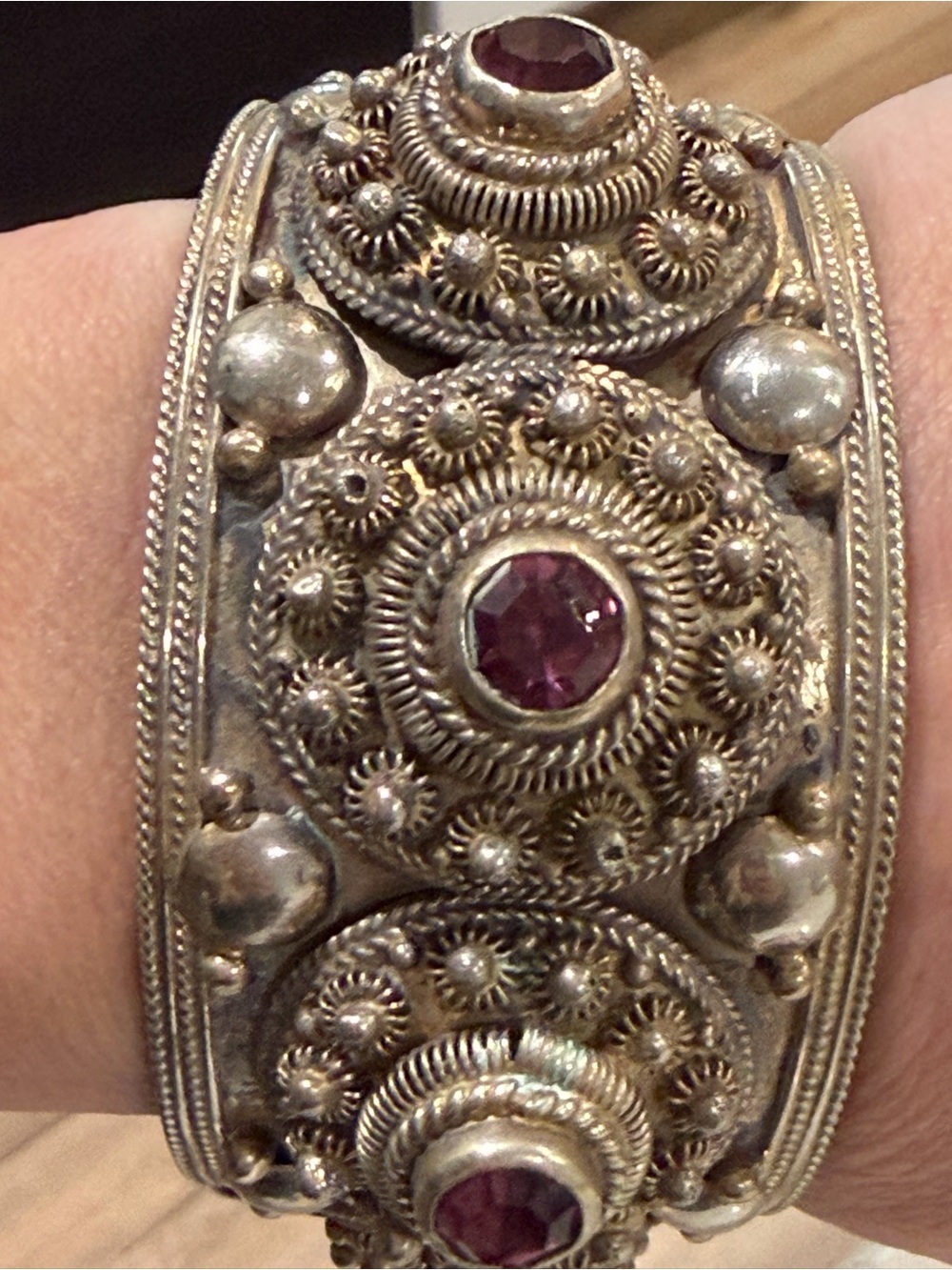 Vintage Heavy Siam Sterling Silver Cannetille Cuff Bracelet 77.4g Rare Estate